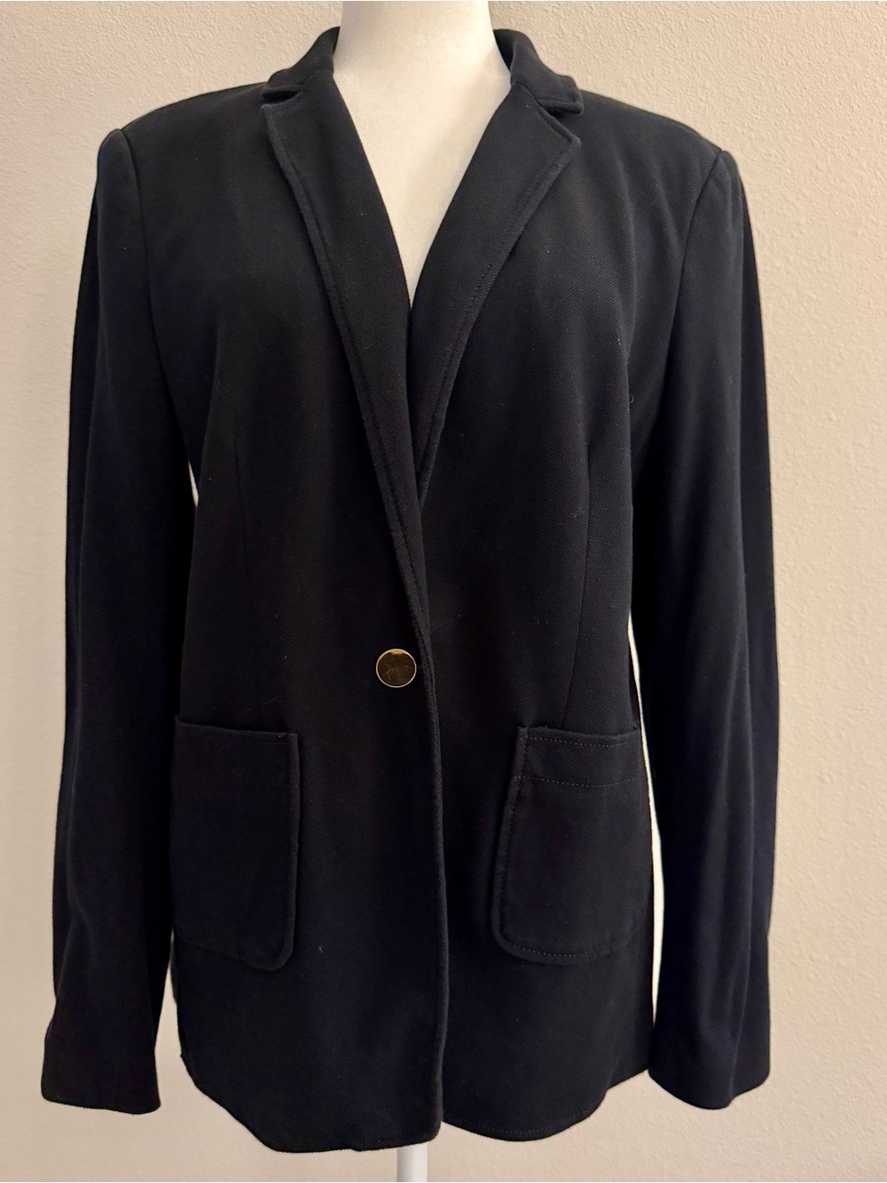 LOFT Black Cotton Knit Blazer Gold Button - Pockets - Size 14 - EUC